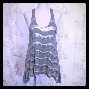 Bebe sequin asymmetrical tank top blouse Gray XS